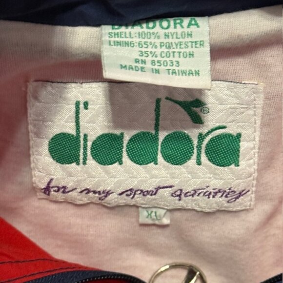 Vintage Diadora Jacket Windbreaker XL Training Soccer Red Blue URBSFA KBVB Coat - Picture 6 of 9